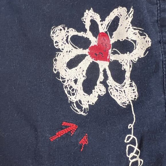 Desigual Navy Blue Jogger Jeans Flower Graffiti Size 30 - Picture 3 of 13